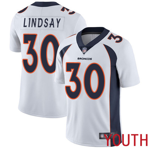 Youth Denver Broncos 30 Phillip Lindsay White Vapor Untouchable Limited Player Football NFL Jersey